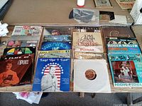 Overall lot showing three rows of assorted LPs