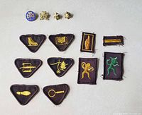 All items laid out showing pins and patches