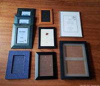 Nine frames laid out showing sizes and finishes