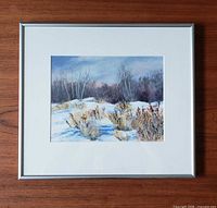 Front view of framed painting showing artwork, mat, frame