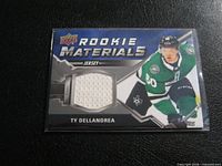 Ty Dellandrea Rookie Materials jersey card showing white jersey swatch