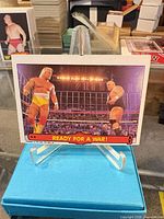 Front view of the 1985 O-Pee-Chee WWF card on stand