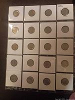 Front view of 20 Buffalo nickels in flips on album page