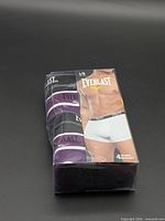 Front view of sealed 4-pack Everlast trunks showing colours and branding