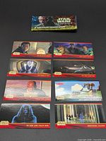 Front view showing eight trading cards and foil wrapper