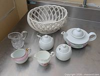 Full group showing all pottery and glass items