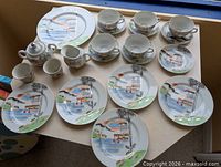 All pieces grouped on tabletop