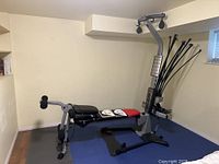 Complete Bowflex Blaze assembled, showing frame, bench, power rods