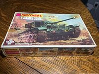 Front of sealed Matchbox A-34 Mk I Comet model kit box showing artwork and scale details