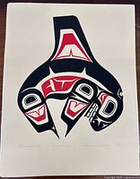 Full view of serigraph showing killer whale design on cream paper