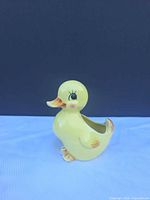 Front view of yellow ceramic duck planter