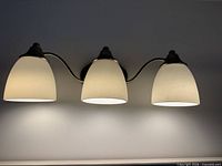 Full view of 3-light vanity fixture illuminated