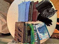 All 13 folded accessories arranged on round table