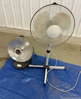 Heater and fan together on tarp