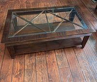 Top view showing glass inset and wood cross supports