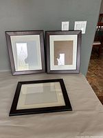 Front view of the three frames showing finishes, mats, and glass
