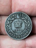 Reverse side displaying ONE CENT NEWFOUNDLAND 1894 with crown and wreath