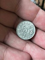 Reverse showing CANADA FIVE CENTS 1936 design