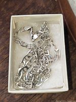 Chain coiled in box showing Figaro link style and clasp
