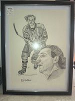 Full view of framed Guy Lafleur portrait showing frame, mat and artwork