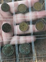 Front view of nine coins in 3×3 plastic holder