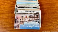 top view of stacked postcards