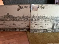 Two of the large board-backed panorama panels showing the historic London Thames scene