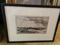 Framed drypoint etching full view