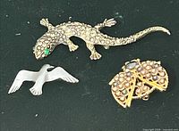 All three brooches grouped for size and design reference
