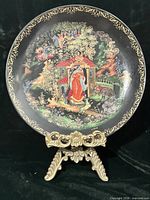 Full view of decorative plate on stand