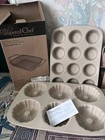 Stoneware muffin pan, mini fluted pan with pamphlet, BBQ Grill Basket box