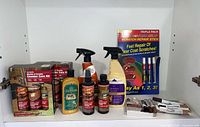 Group shot of all items inside cabinet shelf