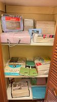 Shelf with multiple sealed sheet sets, coverlet, pillowcases