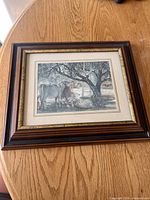 Front view of framed print on tabletop