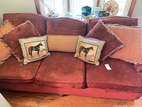 Overall view of sofa with throw pillows