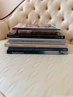 Front view of stacked books showing spines and titles