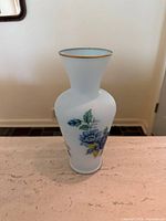 Front view of Giftcraft Italian glass vase showing floral decoration and gold rim