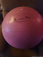 Full view of pink TheraBand Swiss Ball Pro on chair