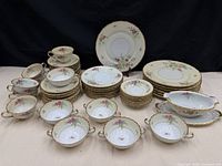 Full set overview showing plates, bowls, cups, saucers, gravy boat