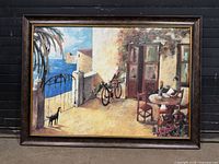 Full view of framed print showing entire seaside courtyard scene