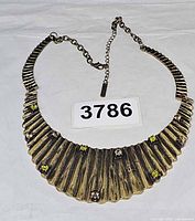 Full view of bib necklace showing design and wear