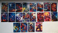All 20 Marvel Masterpieces trading cards laid flat, two rows