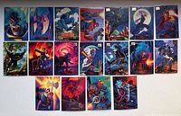 Overall view of all 18 Marvel Masterpieces cards arranged in two rows