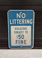 Front view of metal No Littering sign showing full text and mounting holes