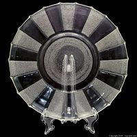 Top view of clear pressed glass Dewdrop platter showing alternating smooth and stippled panels