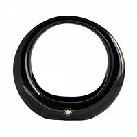 Front view of black ceramic ring planter showing glossy finish and foil sticker