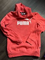 Full view of coral Puma hoodie front side