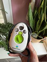 Top view showing Steamfast branding, green controls, cord