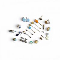Full layout of all vintage men’s accessories on white background