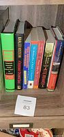 Spines of all seven books on shelf